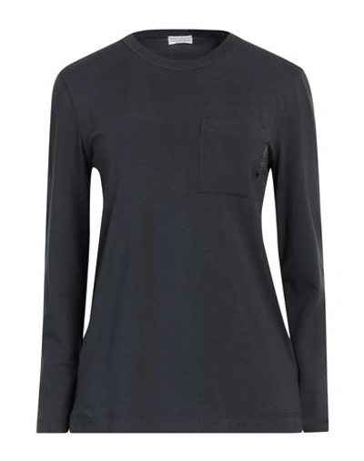 Brunello Cucinelli Woman T-shirt Midnight Blue Size L Cotton, Elastane, Ecobrass