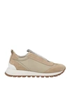 Brunello Cucinelli Mixed Leather Slip-on Runner Sneakers In Beige