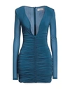Saint Laurent Mini Blue Dress With V Neckline And Gathering Detail In Viscose Woman In Green