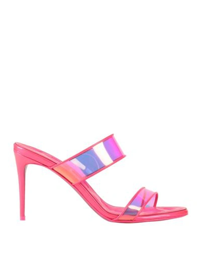 Christian Louboutin Woman Sandals Fuchsia Size 7.5 Thermoplastic Polyurethane, Soft Leather, Tencel In Pink