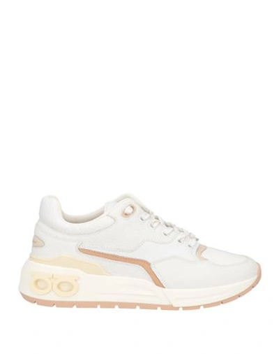 Ferragamo Woman Sneakers White Size 8 Calfskin, Textile Fibers