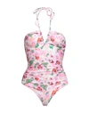 Ganni Pink Floral Swimsuit In Pink