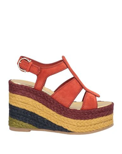FERRAGAMO FERRAGAMO WOMAN ESPADRILLES BRICK SIZE 8 LEATHER