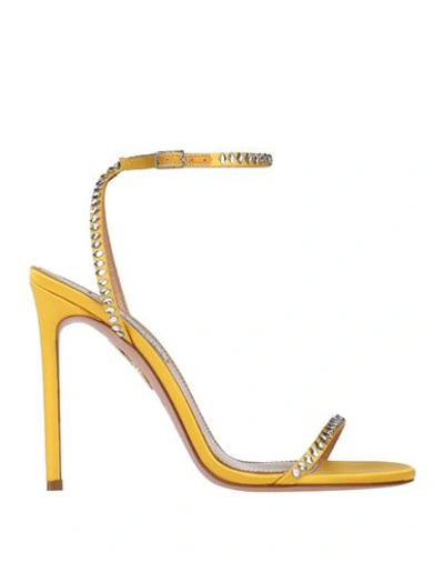 Aquazzura Woman Sandals Ocher Size 11 Textile Fibers In Yellow