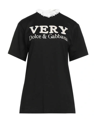 Dolce & Gabbana Woman T-shirt Black Size 4 Cotton, Polyamide, Wool, Synthetic Fibers