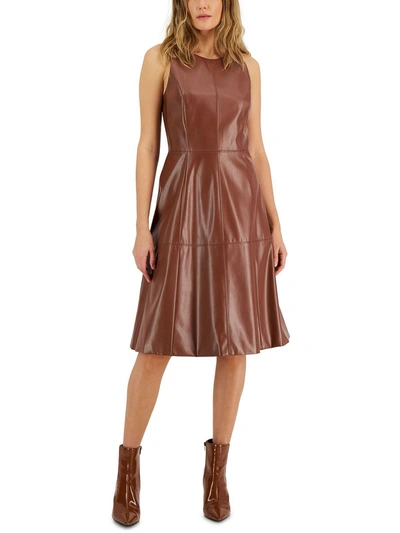 INC WOMENS FAUX LEATHER SLEEVELESS FIT & FLARE DRESS