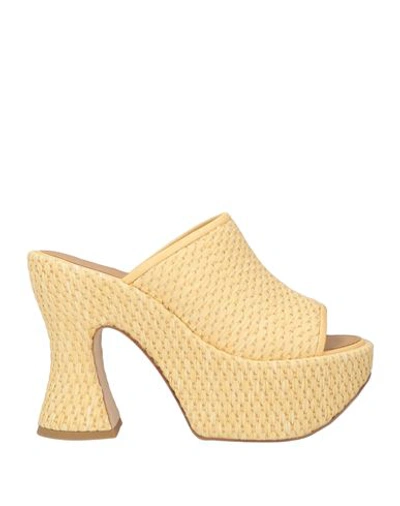 Loewe Woman Sandals Light Yellow Size 10 Textile Fibers