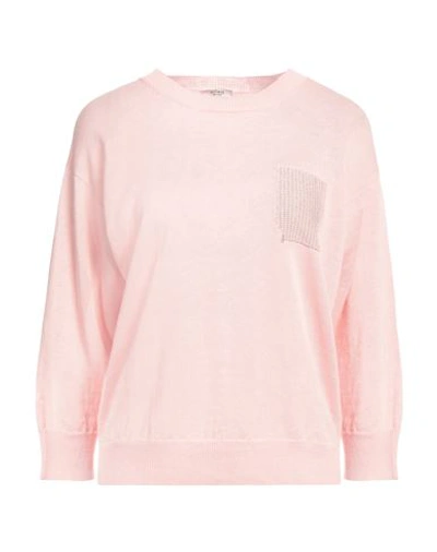 Peserico Woman Sweater Light Pink Size 12 Metallic Fiber, Linen, Cotton