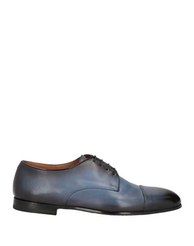 DOUCAL'S DOUCAL'S MAN LACE-UP SHOES SLATE BLUE SIZE 9 LEATHER