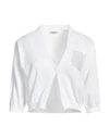 Peserico Woman Cardigan White Size 12 Cotton, Metallic Fiber