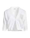 Peserico Woman Cardigan White Size 12 Cotton, Metallic Fiber In White