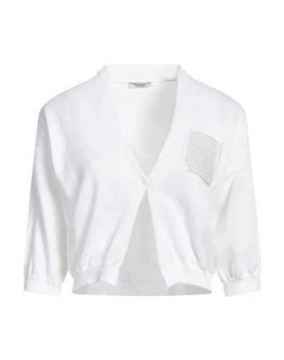 Peserico Woman Cardigan White Size 12 Cotton, Metallic Fiber