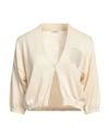 Peserico Woman Cardigan Beige Size 6 Cotton, Metallic Fiber