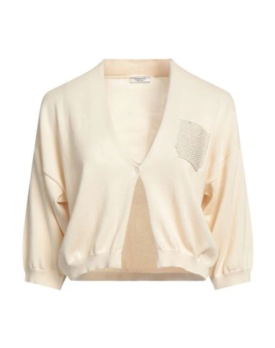 Peserico Woman Cardigan Beige Size 6 Cotton, Metallic Fiber In Beige