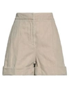 BRUNELLO CUCINELLI BRUNELLO CUCINELLI WOMAN SHORTS & BERMUDA SHORTS SAND SIZE 6 COTTON, LINEN, BRASS