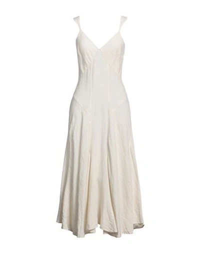 120% Lino Woman Midi Dress Ivory Size 10 Linen In White