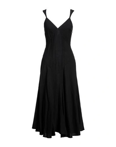 120% Lino Woman Midi Dress Black Size 12 Linen