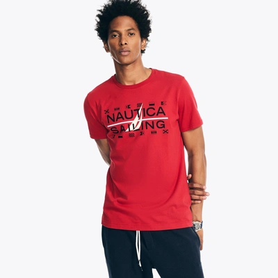 Nautica Mens Sustainably Crafted Sailing Graphic T-shirt In Red