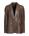 BRUNELLO CUCINELLI BRUNELLO CUCINELLI WOMAN BLAZER BROWN SIZE 10 SOFT LEATHER