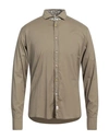 Panama Man Shirt Khaki Size M Cotton, Elastane In Beige