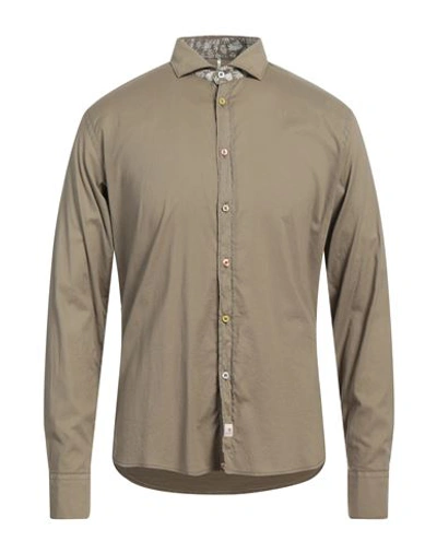 Panama Man Shirt Khaki Size M Cotton, Elastane In Beige