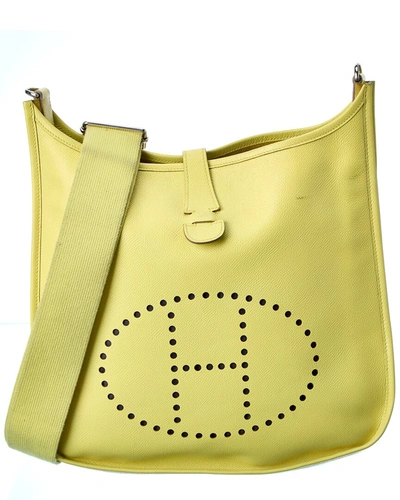Hermes Chartreuse Clemence Leather Evelyne Iii Pm (authentic ) In Yellow