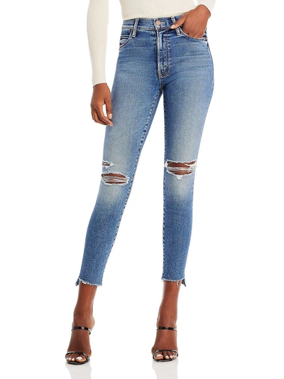 Mother The Stunner Womens Ripped Frayed Hem Ankle Jeans In Blue