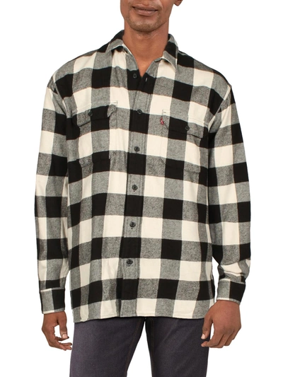 Levi's Albany Moonbeam Mens Flannel Buffalo Check Button-down Shirt In Black