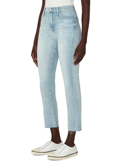 7 For All Mankind Womens Light Wash Raw Hem Slim Jeans In Blue