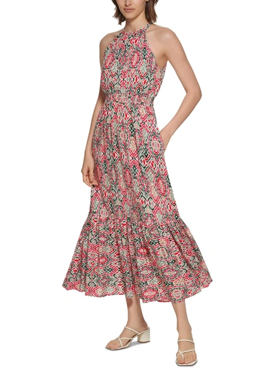 Calvin Klein Womens Printed Long Halter Dress In Multi