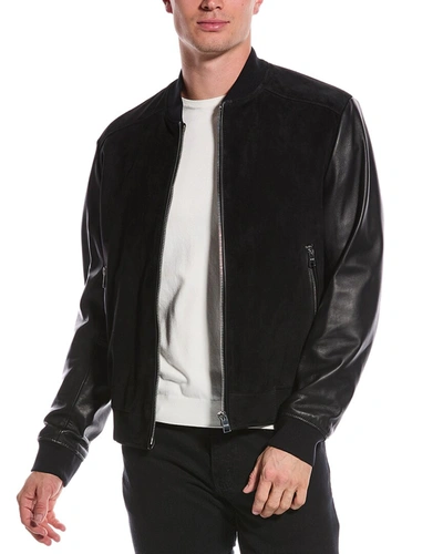 Hugo Boss Boss Malbano Mixed Media Leather & Suede Jacket In Black