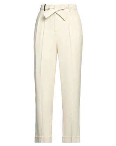 Peserico Woman Pants Ivory Size 6 Viscose, Linen, Cotton In White