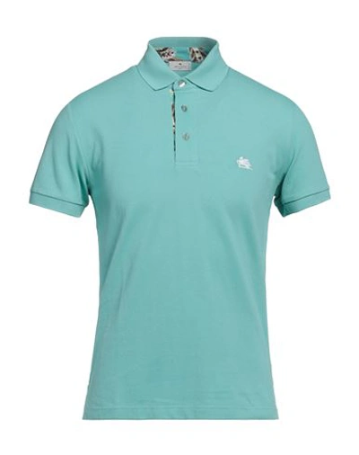 Etro Man Polo Shirt Turquoise Size S Cotton In Blue