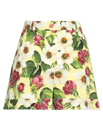 Dolce & Gabbana Pleated Floral-print Cotton-poplin Shorts In Yellow