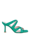 Anna F . Woman Sandals Green Size 9 Leather In Green