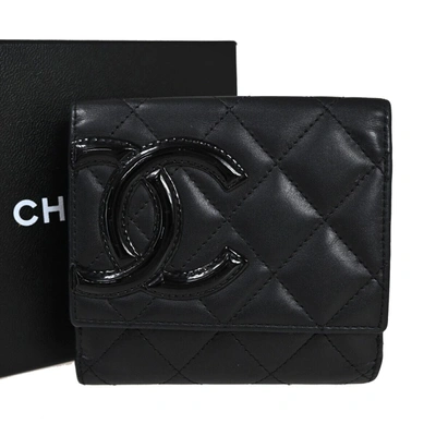 Pre-owned Chanel Cambon Patent Leather Wallet () In Black