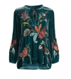 JOHNNY WAS ISABELLA VELVET FIELD BLOUSE IN DEEP TEAL