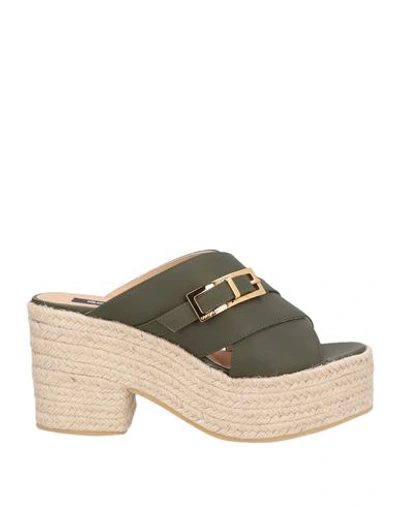 SERGIO ROSSI SERGIO ROSSI WOMAN ESPADRILLES DARK GREEN SIZE 7 CALFSKIN