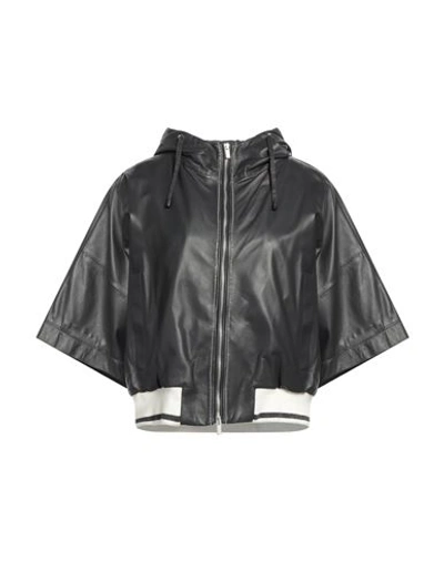 Peserico Woman Jacket Black Size 6 Leather, Cotton, Polyester