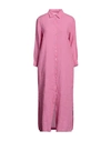 120% Lino Woman Midi Dress Fuchsia Size 6 Linen In Pink
