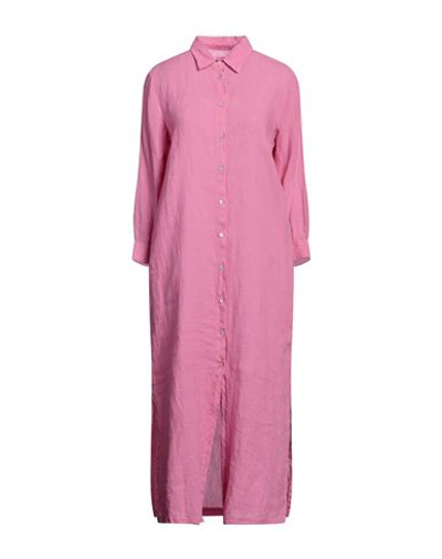 120% Lino Woman Midi Dress Fuchsia Size 6 Linen In Pink