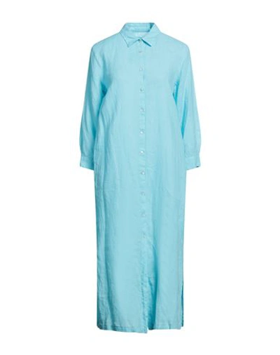 120% Lino Woman Midi Dress Light Blue Size 4 Linen