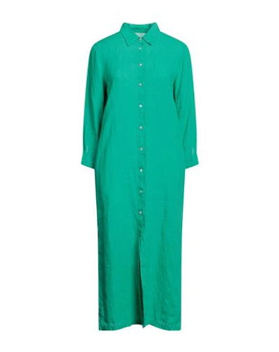 120% Lino Woman Midi Dress Green Size 4 Linen