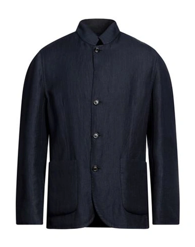 Brunello Cucinelli Man Overcoat & Trench Coat Midnight Blue Size 38 Linen, Wool, Silk, Cupro