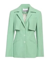 Ganni + Net Sustain Layered Organic Cotton-voile Blazer In Green