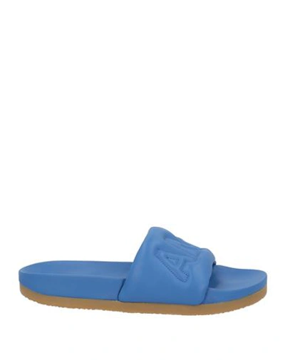 Ambush Logo-quilted Leather Slides In Blue