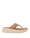 Fitflop Woman Thong Sandal Camel Size 7 Leather, Textile Fibers In Beige