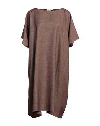 The Row Woman Midi Dress Cocoa Size Xs Wool, Silk, Mohair Wool, Linen In Brown