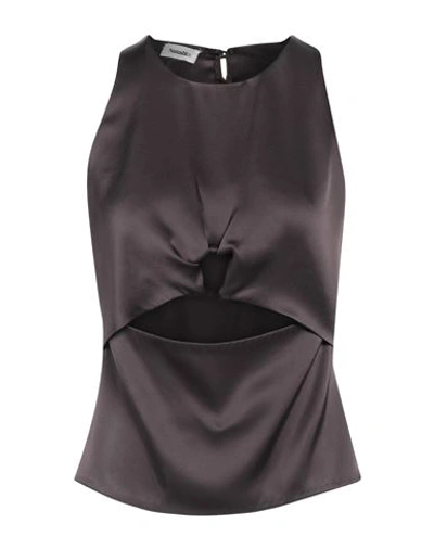 Nanushka Woman Top Dark Brown Size L Triacetate, Polyester