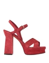 Ferragamo Woman Sandals Brick Size 8 Calfskin In Red
